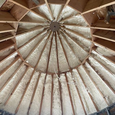 Cathedral ceiling spray foam insulation installation in Michigan