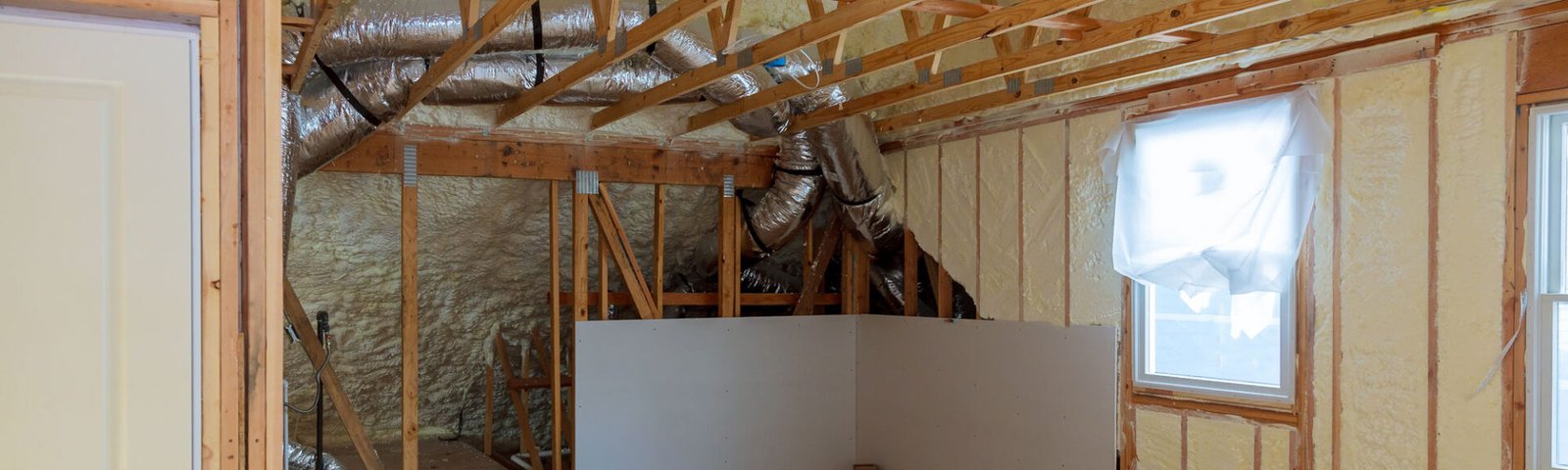 A Room At A Newly Constructed Home Sprayed With Liquid Insulating Foam
