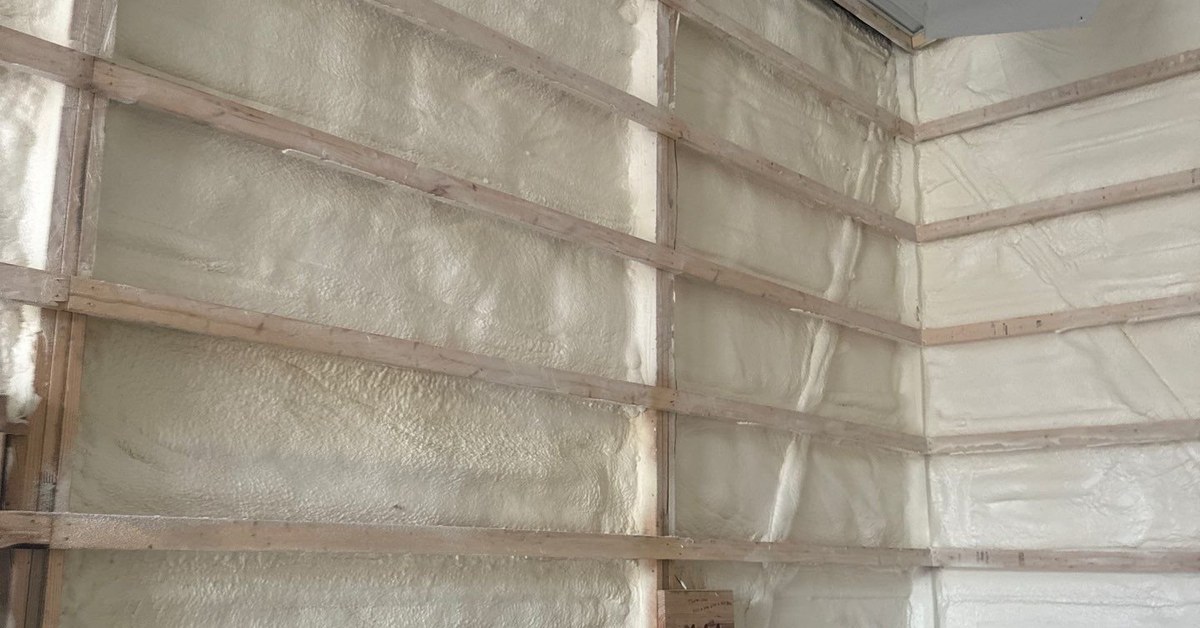 Closed-cell spray foam in a pole barn wall corner